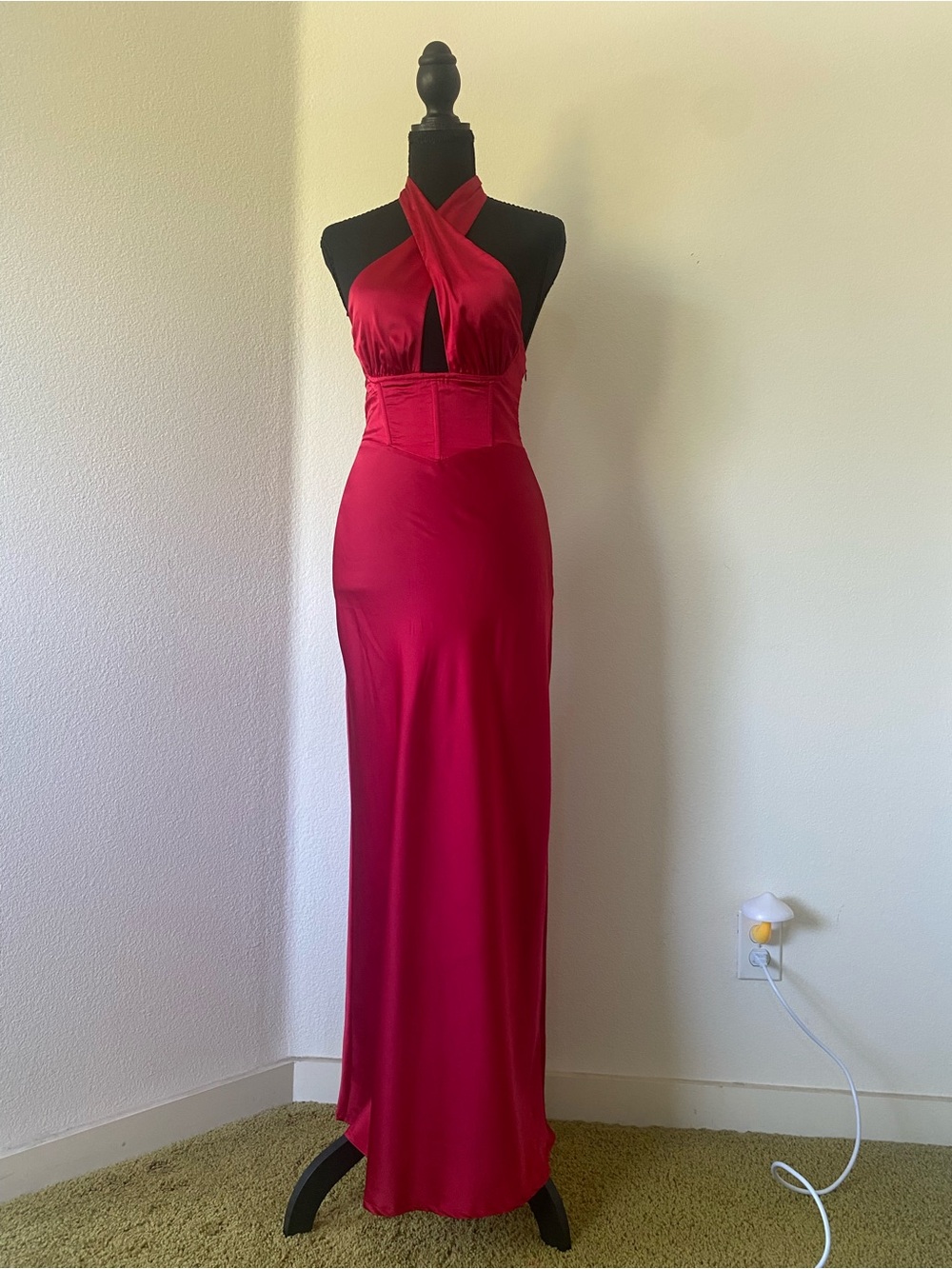 Elegant Red Halter Evening Gown